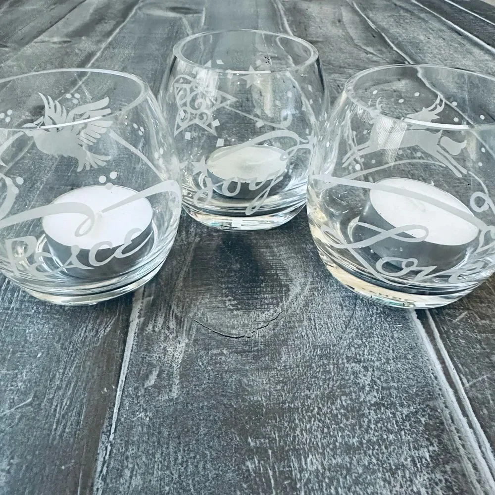 Gorham 3-pc Christmas Holiday Etched Candle Holders Set